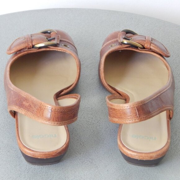 Nicole Women Devin Sandals Slingback Round Toe Buckle Front Tan Leather Size 8.5 - Picture 2 of 7